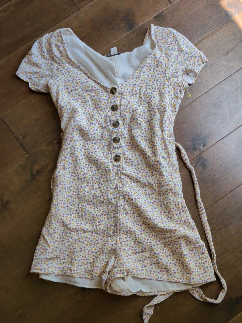 American Eagle Outfitters Cream Floral Button-Up Romper